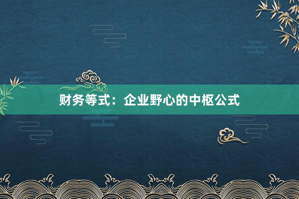 财务等式：企业野心的中枢公式